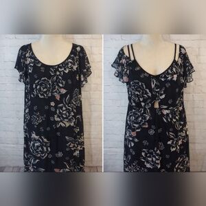 city chic mabel floral high low dress cut out bodice illusion overlay xl 22